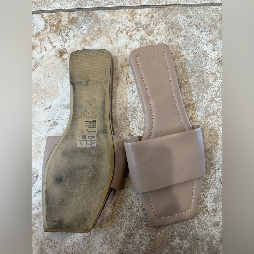 H&M Blush Tan Wide Strap Slide minimalist Sandals - Picture 5 of 5